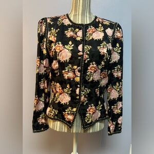 Vintage private collection by Marshall Fields 100% silk Black floral Blazer 12